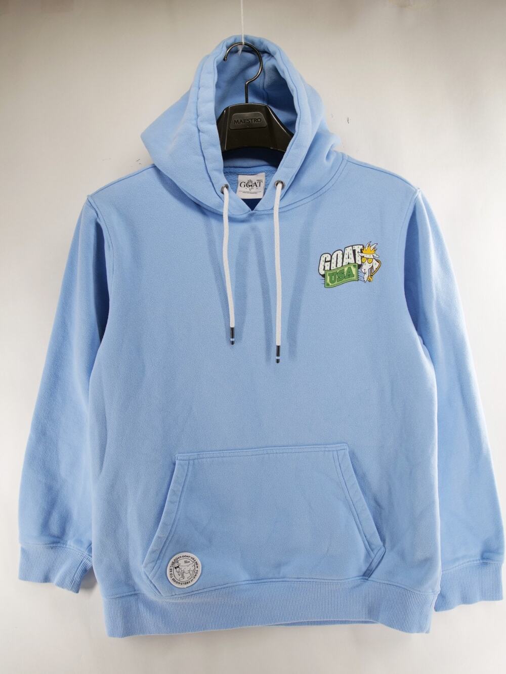 GOAT USA Mens S Cash Money Hoodie Blue Chuck Mascot Graphic Pullover Small